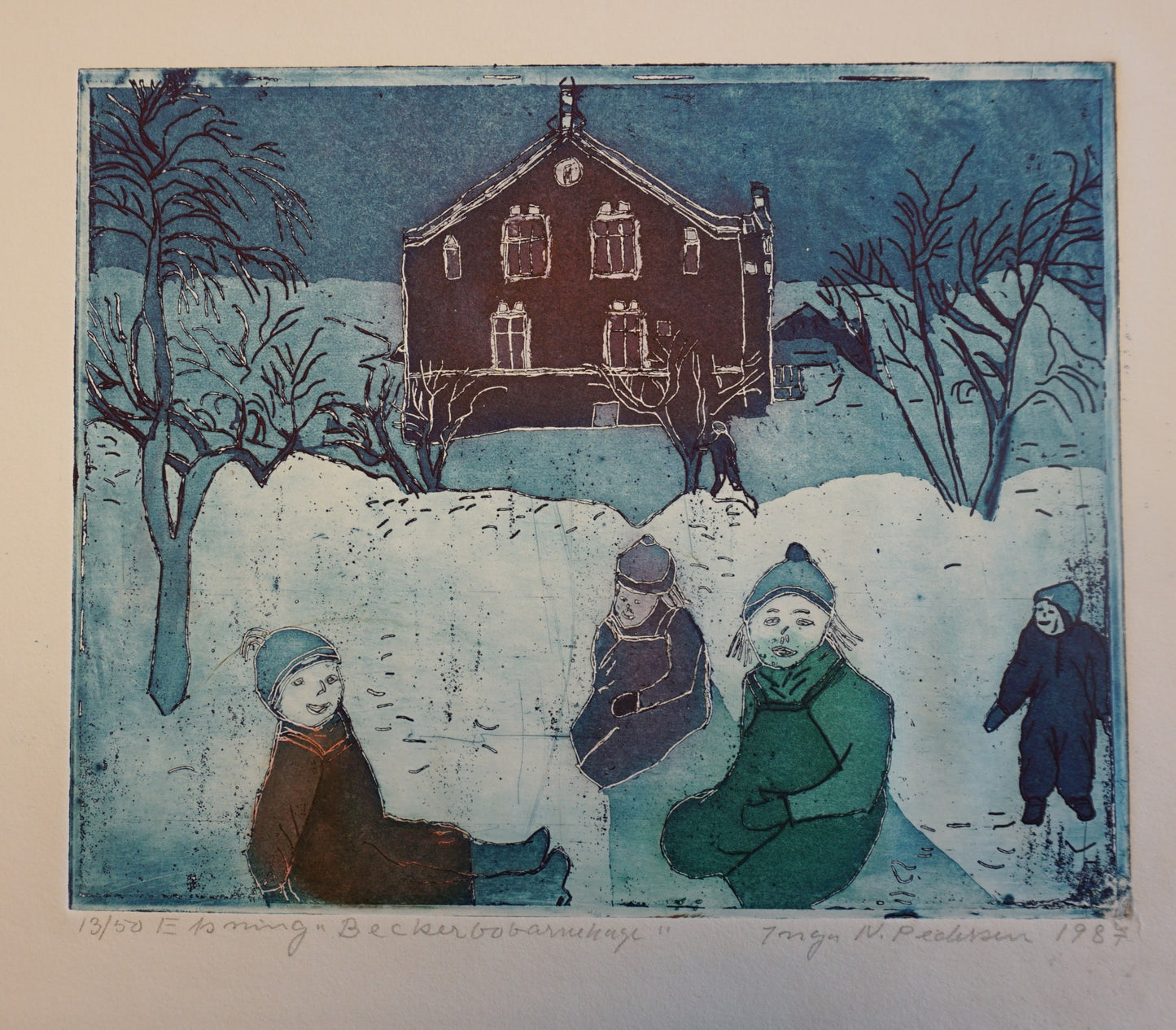 Inga Nordsletta Pedersen, Beckerbo barnehage, 1987, grafikk